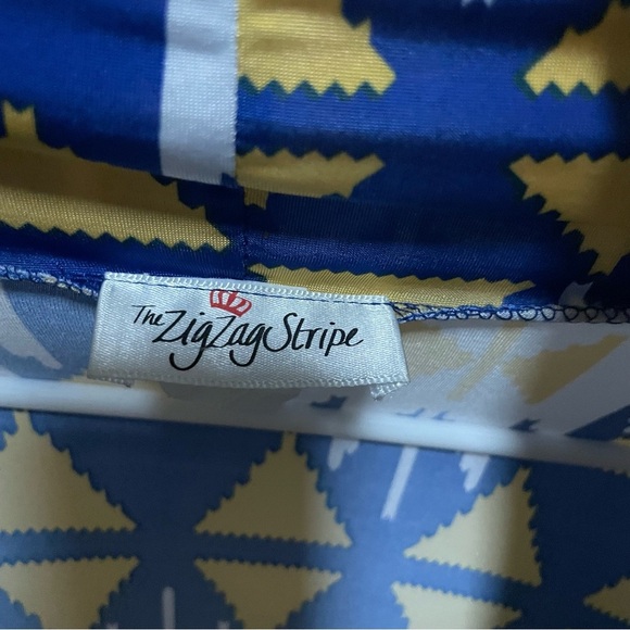 The Zig Zag Stripe Knit Cardigan‎ Blue Yellow White Aztec Open Front Pockets - Picture 8 of 8